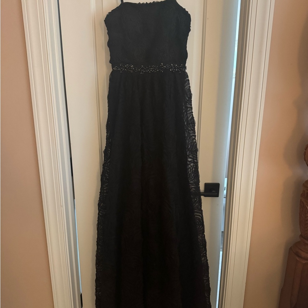 Adrianna Papell Strapless Soutache Black Rosette Tulle Gown - Picture 4 of 8